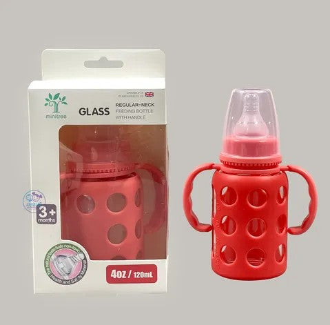Minitree Regular-neck Glass Feeding Bottle with Handle 3m+ 120ml