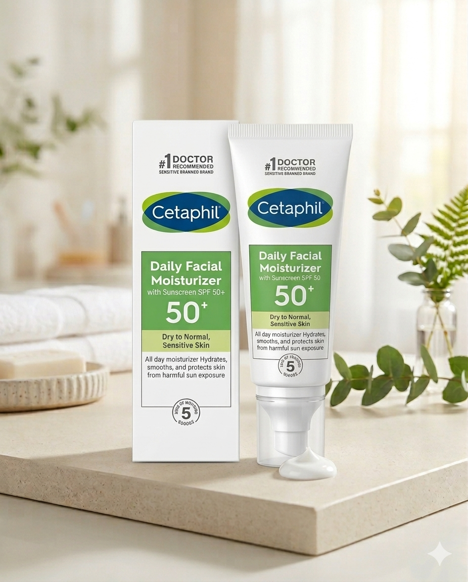 Cetaphil Daily Facial Moisturizer Sunscreen with SPF 50 for Dry to Normal, Sensitive Skin (50ml)