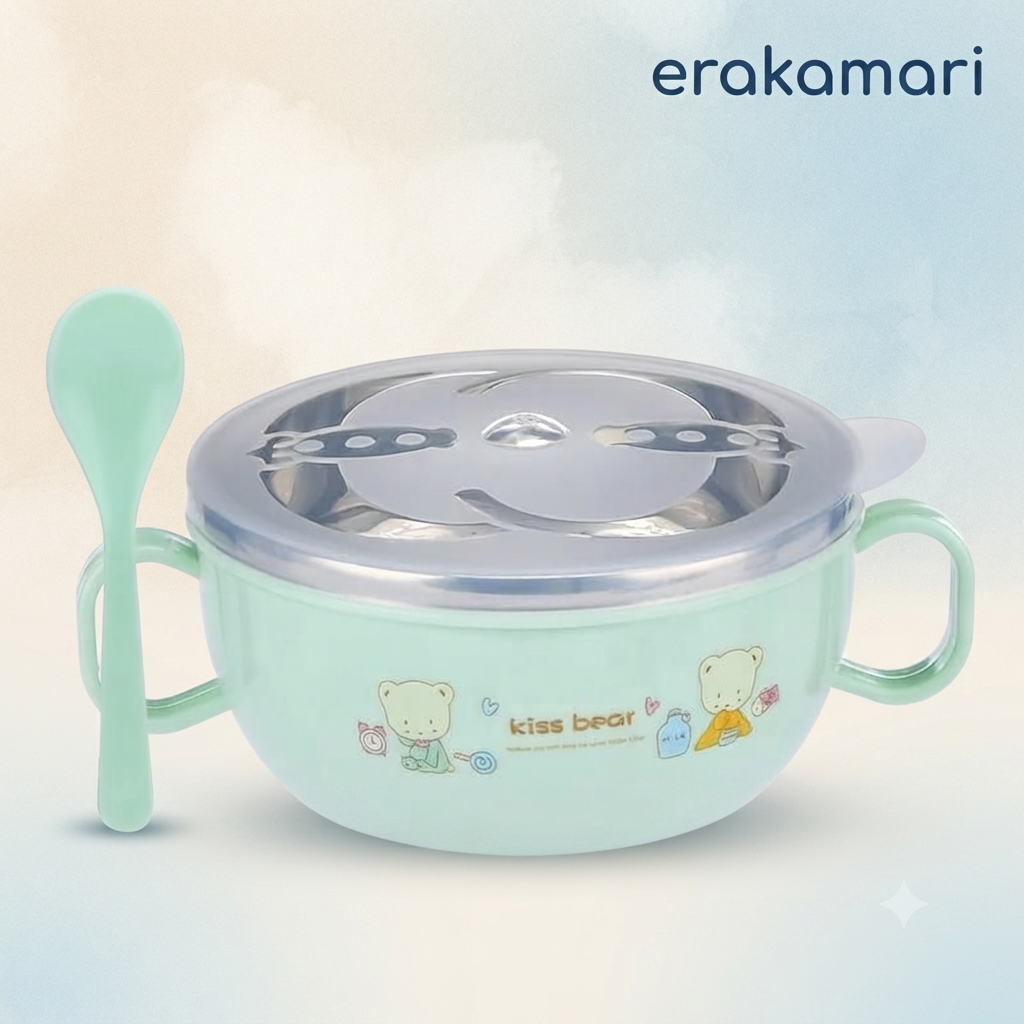 Stainless Steel Baby Feeding Bowl with Spoon Set